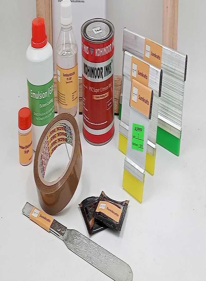 sumikrafts PVC Screen Printing kit: PVC matt Ink Crimson red 500gm+Wooden Frame 12”X15” pre Stretched mesh no 16- Graphic Arts,Textile and Apparel - Image 3